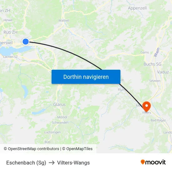 Eschenbach (Sg) to Vilters-Wangs map