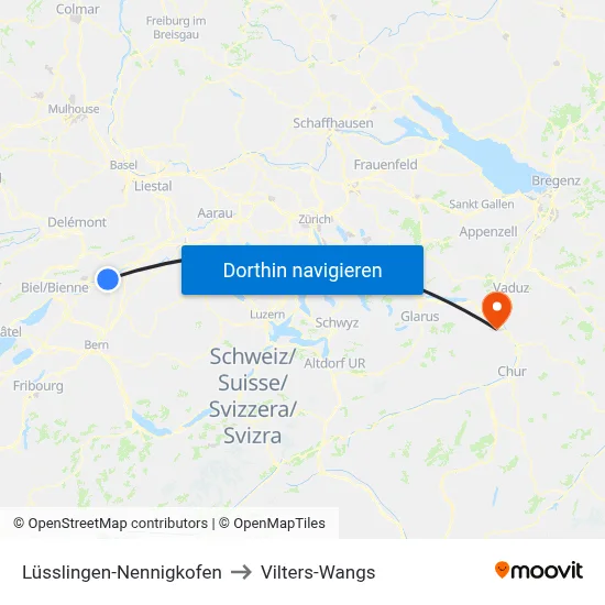Lüsslingen-Nennigkofen to Vilters-Wangs map