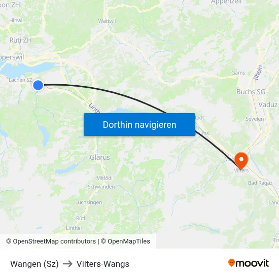 Wangen (Sz) to Vilters-Wangs map