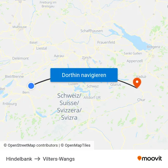 Hindelbank to Vilters-Wangs map