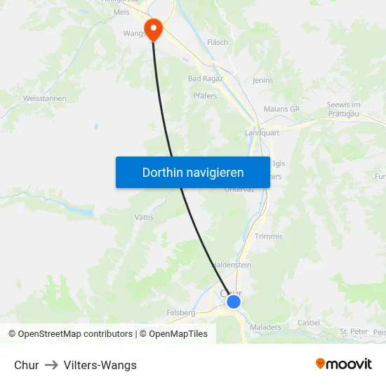 Chur to Vilters-Wangs map