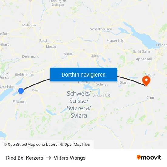 Ried Bei Kerzers to Vilters-Wangs map
