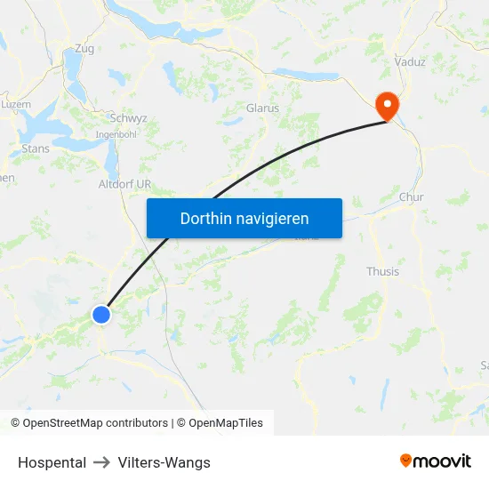 Hospental to Vilters-Wangs map