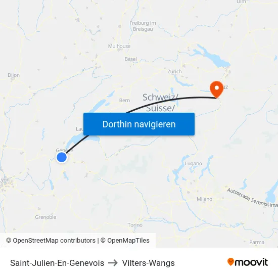 Saint-Julien-En-Genevois to Vilters-Wangs map