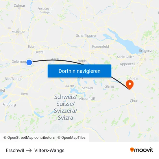 Erschwil to Vilters-Wangs map