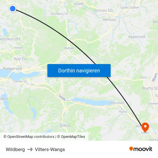 Wildberg to Vilters-Wangs map