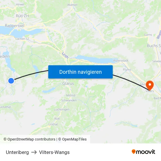 Unteriberg to Vilters-Wangs map