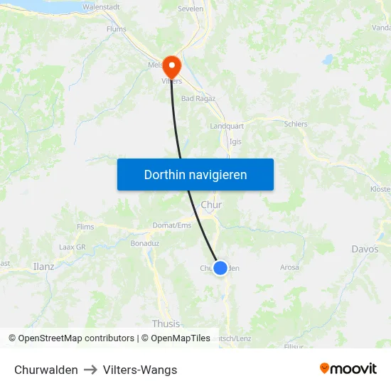 Churwalden to Vilters-Wangs map