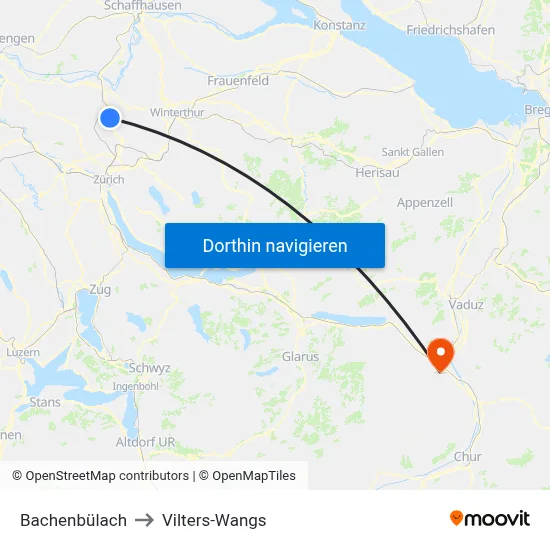 Bachenbülach to Vilters-Wangs map