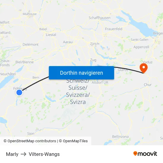 Marly to Vilters-Wangs map