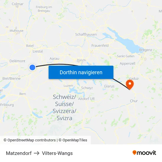 Matzendorf to Vilters-Wangs map