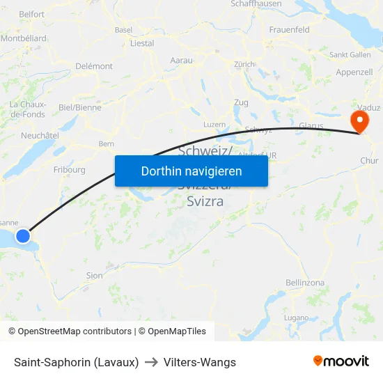 Saint-Saphorin (Lavaux) to Vilters-Wangs map