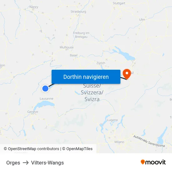 Orges to Vilters-Wangs map