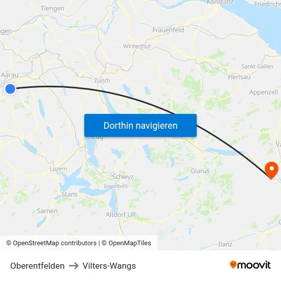 Oberentfelden to Vilters-Wangs map