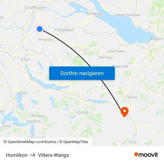 Humlikon to Vilters-Wangs map