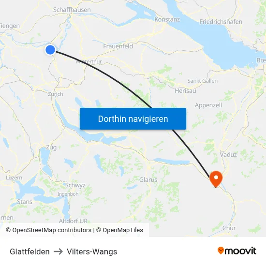 Glattfelden to Vilters-Wangs map