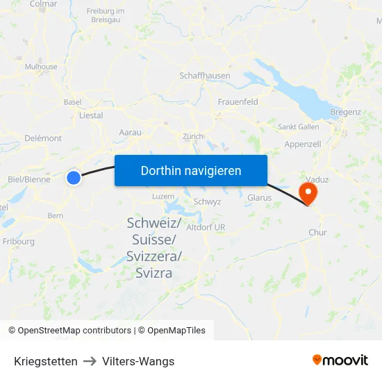 Kriegstetten to Vilters-Wangs map