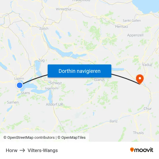 Horw to Vilters-Wangs map