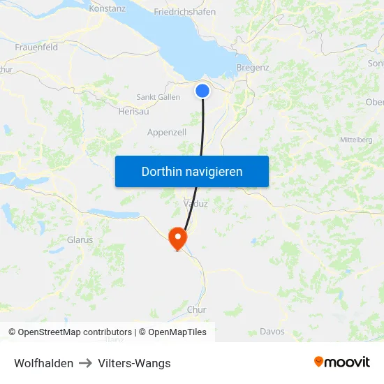 Wolfhalden to Vilters-Wangs map