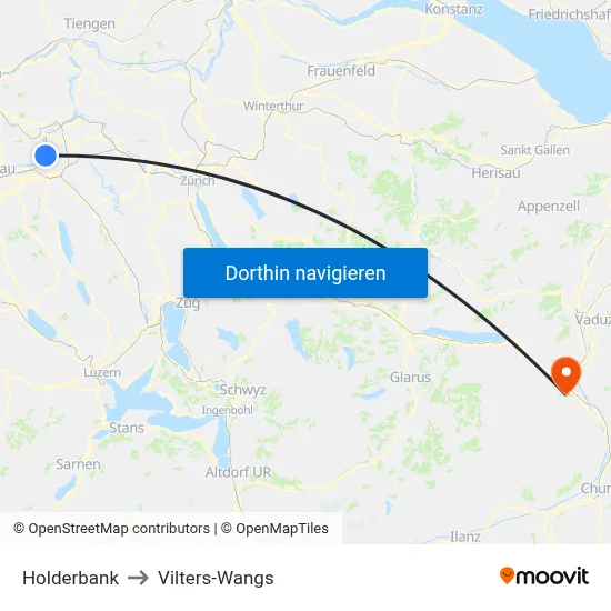 Holderbank to Vilters-Wangs map