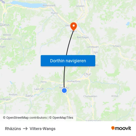 Rhäzüns to Vilters-Wangs map