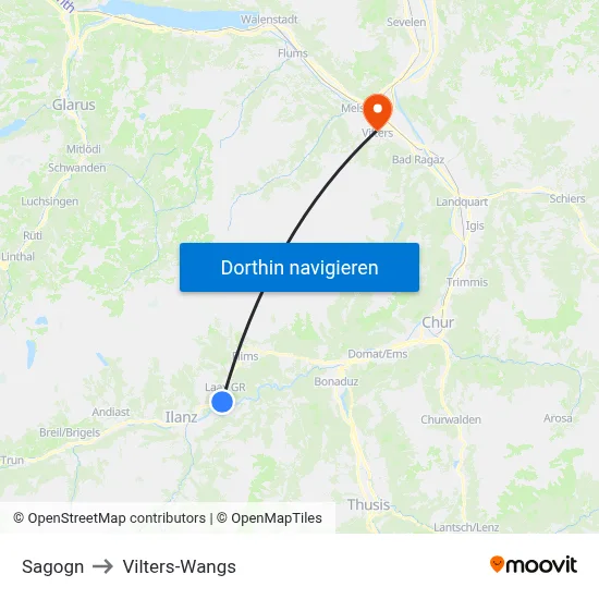 Sagogn to Vilters-Wangs map