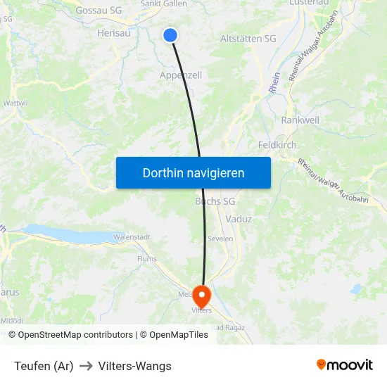 Teufen (Ar) to Vilters-Wangs map