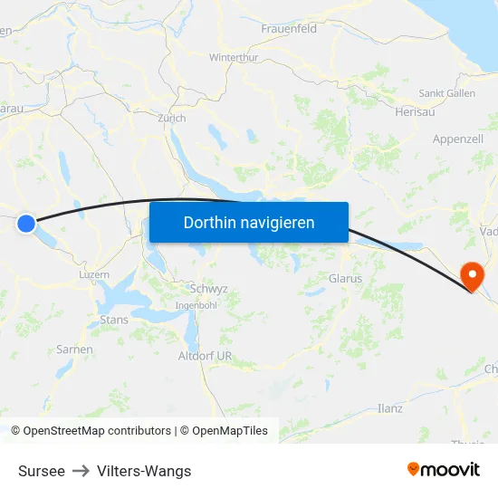 Sursee to Vilters-Wangs map