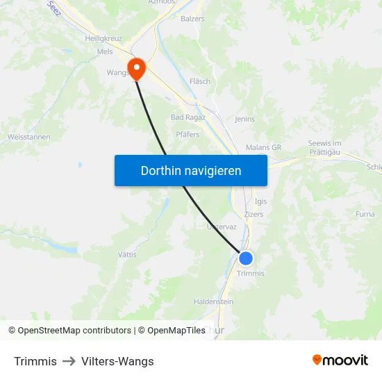 Trimmis to Vilters-Wangs map