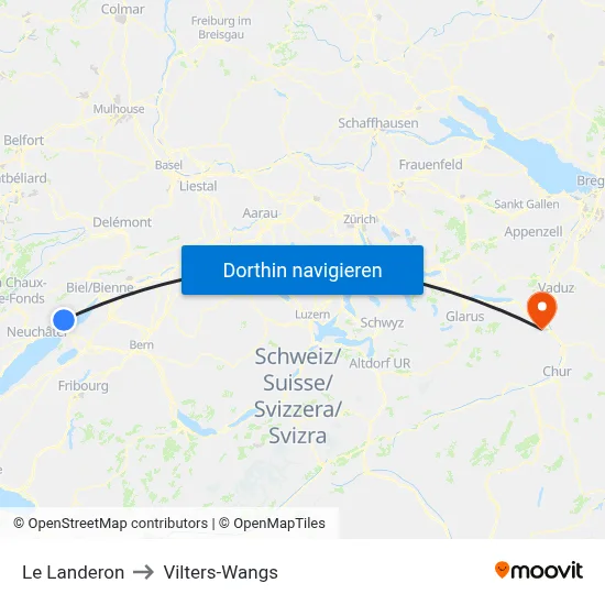 Le Landeron to Vilters-Wangs map