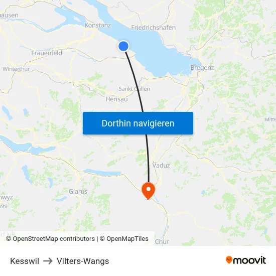 Kesswil to Vilters-Wangs map