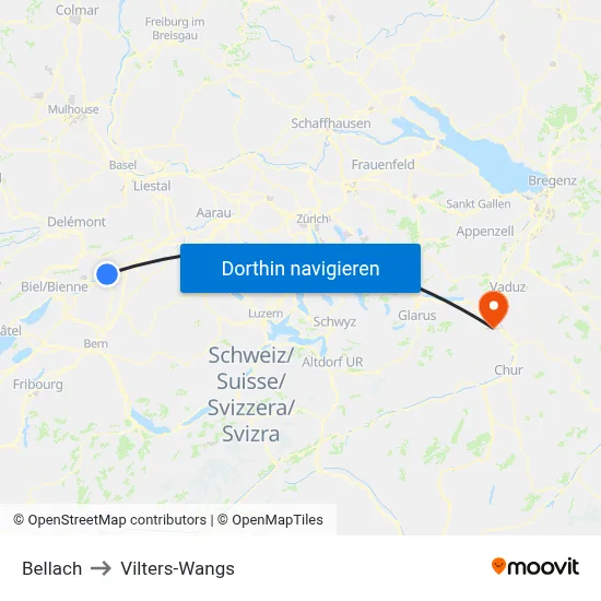 Bellach to Vilters-Wangs map