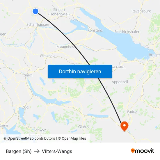 Bargen (Sh) to Vilters-Wangs map