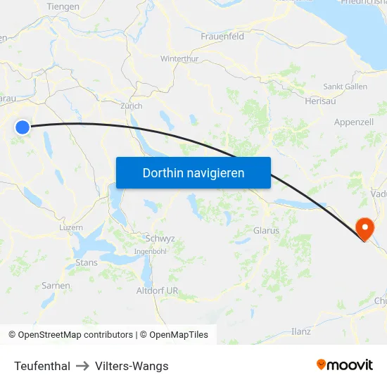 Teufenthal to Vilters-Wangs map