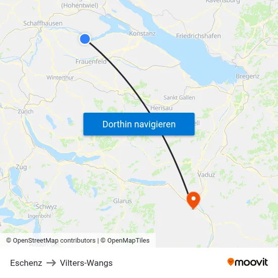 Eschenz to Vilters-Wangs map