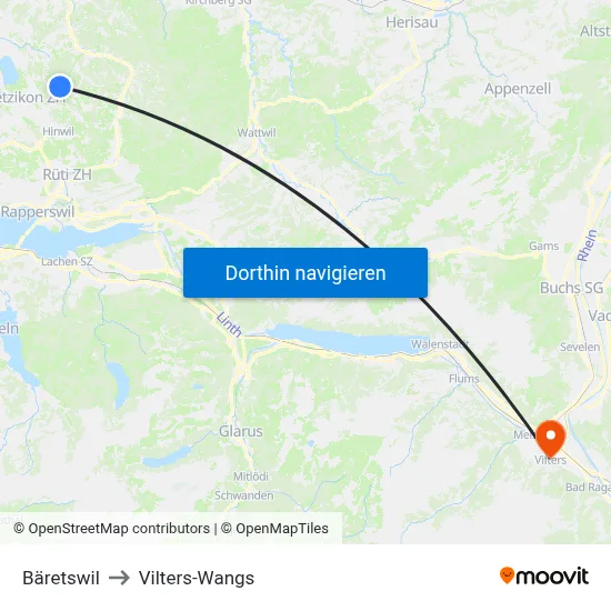 Bäretswil to Vilters-Wangs map