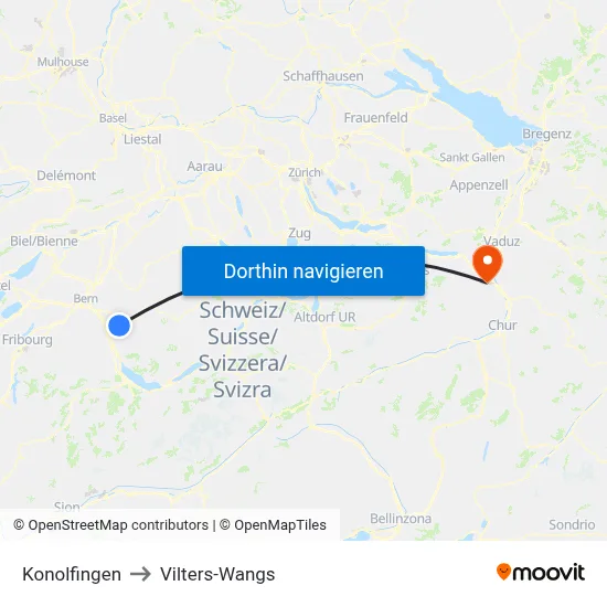 Konolfingen to Vilters-Wangs map
