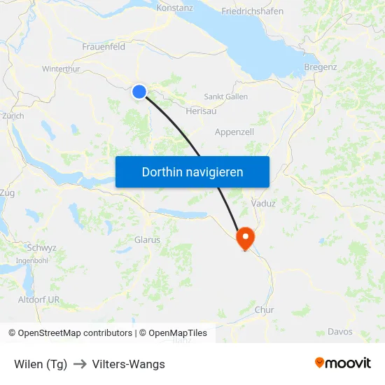 Wilen (Tg) to Vilters-Wangs map