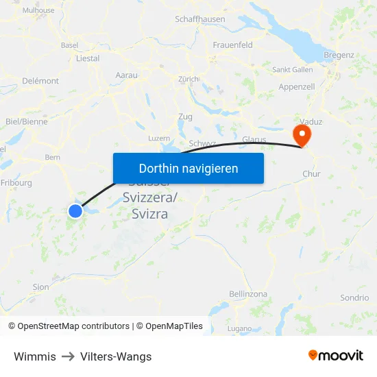 Wimmis to Vilters-Wangs map