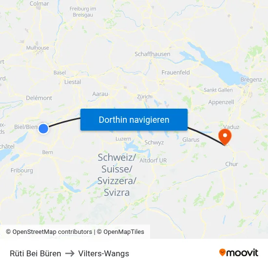 Rüti Bei Büren to Vilters-Wangs map