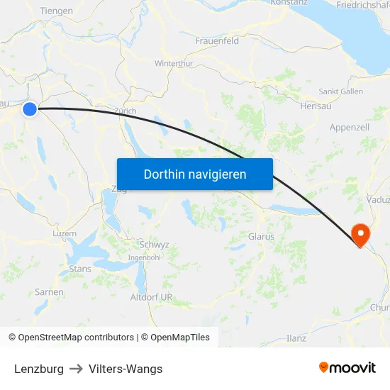 Lenzburg to Vilters-Wangs map