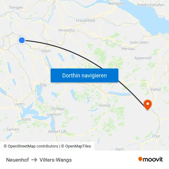 Neuenhof to Vilters-Wangs map