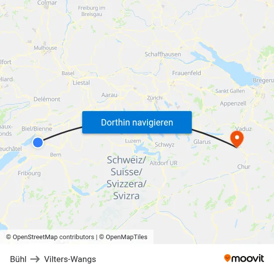 Bühl to Vilters-Wangs map