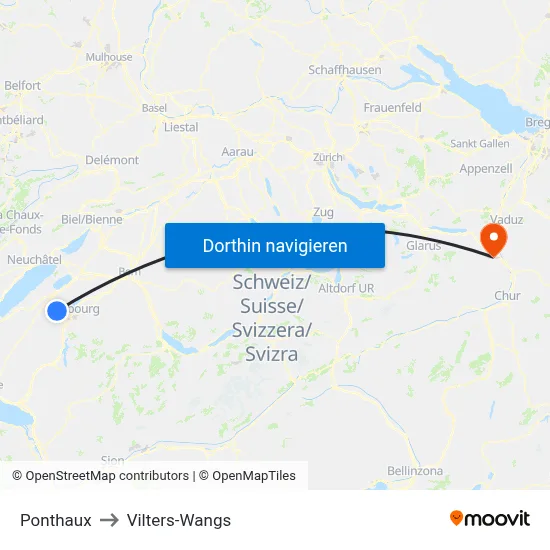 Ponthaux to Vilters-Wangs map