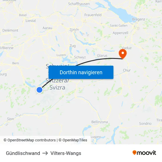 Gündlischwand to Vilters-Wangs map