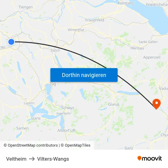 Veltheim to Vilters-Wangs map