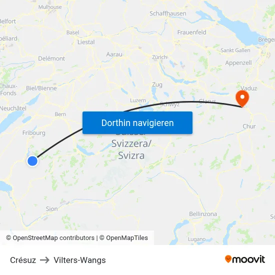 Crésuz to Vilters-Wangs map
