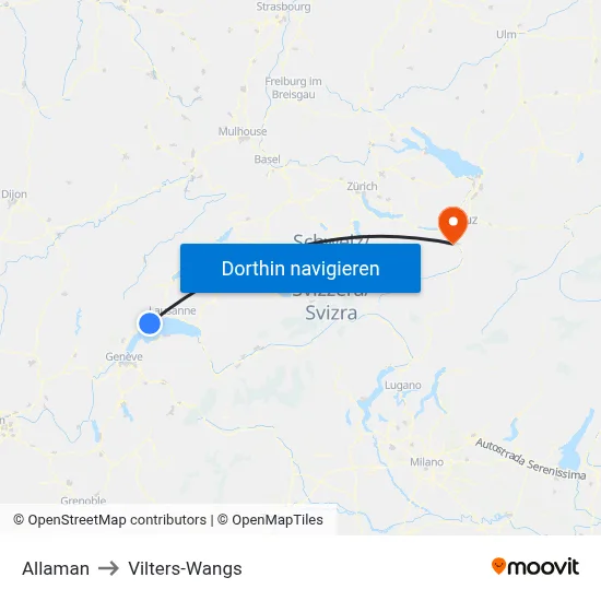 Allaman to Vilters-Wangs map