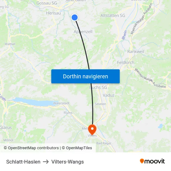 Schlatt-Haslen to Vilters-Wangs map