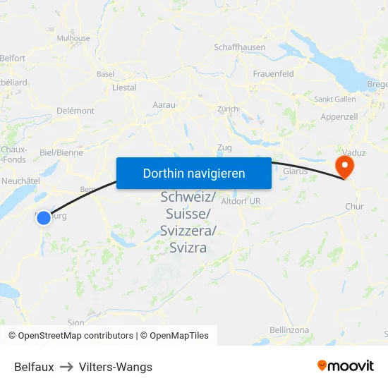 Belfaux to Vilters-Wangs map